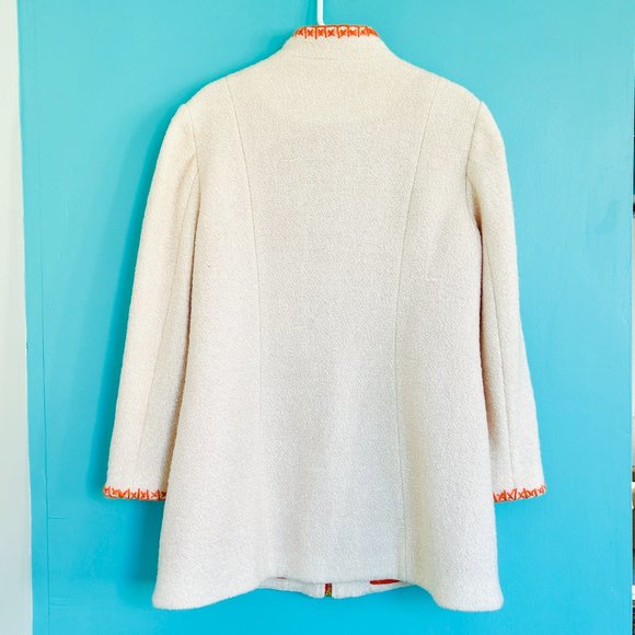 Sail to Sable Hand-Embroidered Boucle Zip Coat in Creme (size L) - Picture 6 of 14